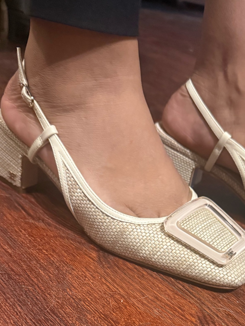 Sam Edelman Cream Woven Square-Toe Slingback Flats